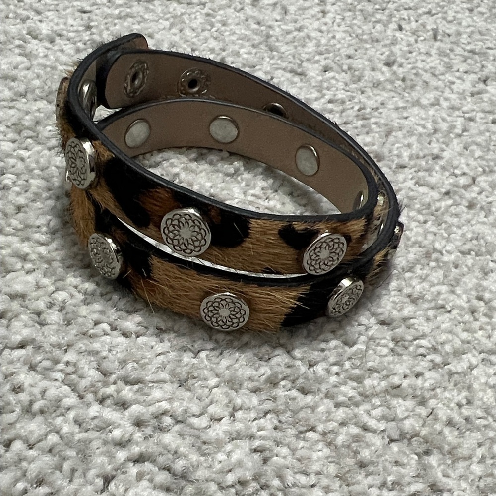 Animal Print Double Wrap Bracelet with Silver Accents